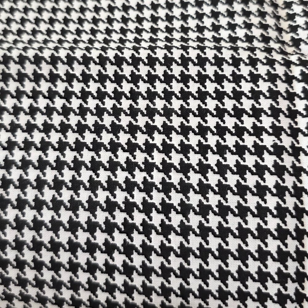 Vintage Houndstooth Black White Heavy No-Stretch Cotton Material - 76" x 54"